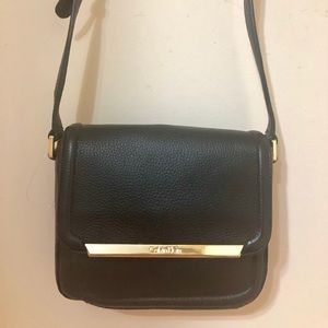 Black Leather Calvin Klein Flap Crossbody Bag